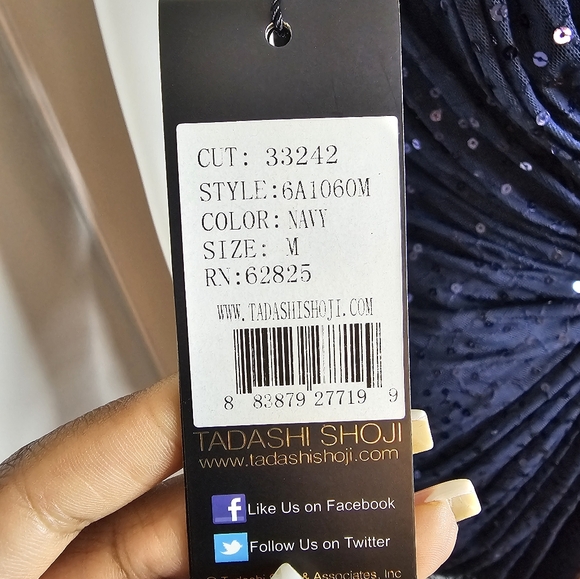 Tadashi Shoji Womens Navy Sequins Cinched Waist Cocktail Dress Size M Formal - Picture 10 of 16